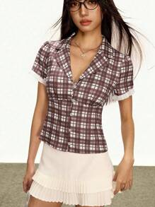 Rina Fox Women's Summer New Plaid Y2K Lapel Shirt