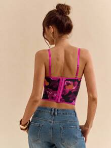 SHEIN BAE Top corset elegante con estampado floral de encaje para mujer, verano - Morado - Ver 2