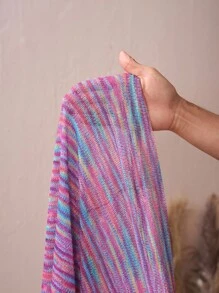 SHEIN CURVE+ 大码休闲度假彩色花卉开衩下摆3/4袖宽松T恤女秋装，冬季，CURVE PLUS/秋冬 - 彩色 - 查看 7