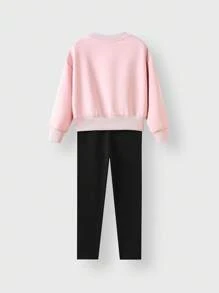 JNSQ 2 Stücke Outfit für Kleine Mädchen, locker sitzender Rundhals-Pullover mit Schmetterlings- und Buchstaben-Muster Langarm, kombiniert mit schlanker Yoga-Hose, geeignet für Herbst, Winter Alltagstragen, Outdoor-Aktivitäten, Urlaub, Streetwear, Party und Lässig - Verschiedenfarbig - Übersicht 3