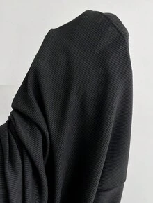 Elamini 1 件女式 V 领刺绣修身短款针织开衫，长袖休闲、日常、学校、百搭 T 恤 - 黑色 - 查看 3