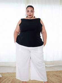 Pretty and Ole Pantalons blancs décontractés grande taille pour femmes, à la mode pour l'été - Blanc - Voir 1