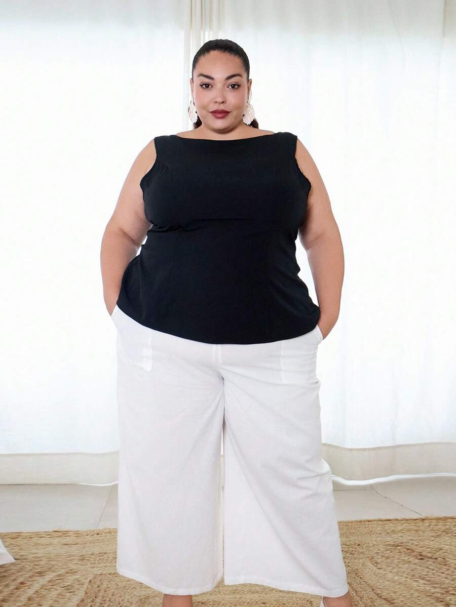 Pretty and Ole Pantalons blancs décontractés grande taille pour femmes, à la mode pour l'été - Blanc - Voir 1