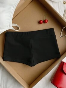 Comfortcana Black Cherry Print Drawstring Waistband Skinny Shorts,Comfy Shorts - Black - View 2