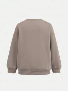 Girlism 少女宽松休闲字母印花长袖圆领套头卫衣，休闲、学院风、返校季、街头风，Y2K数字长袖卫衣，返校季、秋季、万圣节、开学第一天、冬季 - 棕色 - 查看 2