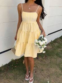 SHEIN EZwear 女士蓝色梭织条纹吊带背心连衣裙