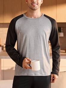 Manfinity Underwear&Sleepwear Basics 大码男士撞色拼布睡衣套装上衣男士家居服睡衣秋季