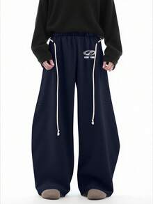 ROMWE MEN Prep 男士字母印花宽松休闲运动裤 - 藍色 - 查看 6