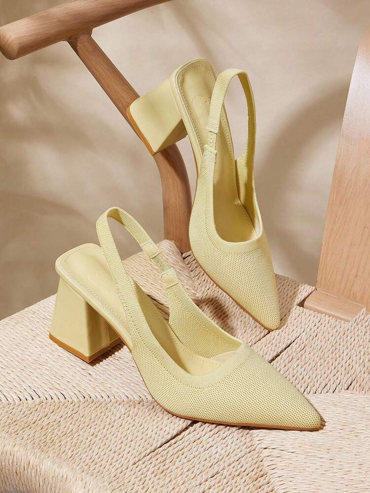 CUCCOO BASICS Women's Fashion Fabric Backstrap Chunky Heel Pointed Toe PU Leather Commuter Slingback Shoes, Suitable For Dates, Parties, And Vacations For Christmas Spring Shoes