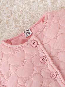 SHEIN 2pcs/Set Infant Girl Winter Fashion Cute Sweet Street Clothes, Pink Long Sleeve Padded Coat With Love Embroidery & Matching Pink Skirt With Love Embroidery, Suitable For Daily Wear And Outings