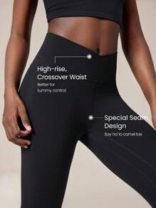 GLOWMODE 24" FeatherFit™ Crossover Yoga Leggings Buttery Soft High Stretch Crossover Waist Sports Tights Gym