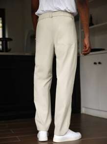 Calvornis Men's Casual Solid Color Suit Pants - Beige - View 2