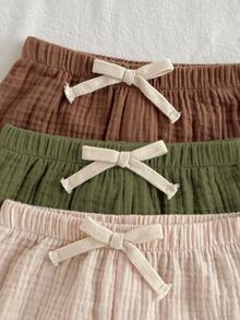 Loomiva 男婴拼色蝴蝶结装饰松紧腰休闲裤三件套 - 彩色 - 查看 5