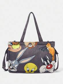 LOONEY TUNES X SHEIN 女士可爱卡通动物图案时尚通勤单肩包 - 深灰色 - 查看 4