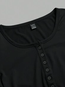 SHEIN EZwear 休闲简约秋冬打底长袖T恤，刺绣马标志图案，针织开衫女士长袖T恤适合秋冬 - 彩色 - 查看 5