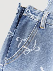 Girlism Tween Girls Fashion Casual Y2k Vintage Cool Street Returns To School College Bow Pattern Design Blue Denim Overalls For Tween Girl Clothes Tween Girls Soft Dailywear And Tween Girl Winter And Fall Rave Outfits Festival And Outfits Streetwear School Clothes - Blue - View 4