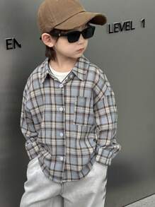 Dazy Kids 秋季幼儿男童宽松休闲格子衬衫