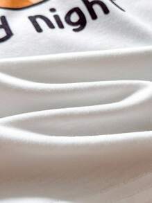 SHEIN Tween Girl 可爱熊和几何心形图案奶油白色休闲简约长袖上衣和裤子 2 件套，适合所有季节，休闲假期 - 米色 - 查看 6