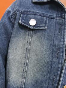 SHEIN Young Girl Casual Fashion Long Sleeve Single-Breasted Jacket And Jeans Pants Set Fall Winter - Blue - View 3