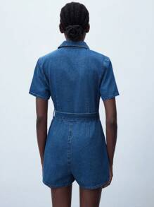 Maija Quần yếm denim và áo liền quần cho nữ, quần short liền quần tay ngắn bó sát, trang phục công sở thường ngày màu xanh lam cho nữ khi trở lại trường - Rửa tối - Xem 4