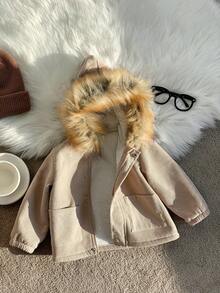 SHEIN Unisex Baby Casual Thermal Lined Hooded Long Jacket, Suitable For Autumn And Winter Fall - Multicolor - View 4