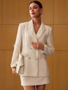 MOTF PREMIUM 粗花呢尖领人造珍珠和水钻细节西装外套 - 紅色 - 查看 1