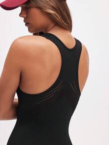 Eassivo Women's Black Colour Seamless Workout Jumpsuit, Workout Bodysuit, V Back Workout Jumpsuit, Seamless Sports Bodysuit