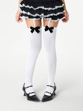 Grunge Punk 1 Paio di Calze Sospensorio con Fiocco Stile Gotico Scuro