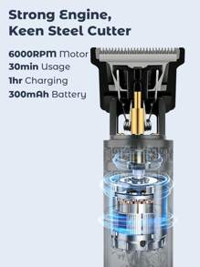 Teckwe 2pcs/Set Men's Hair Cutting And Trimming Combination Hair Clipper, T9 Blade Electric Digital Display Hair Clipper, Display Trimming Integrated Tool Kit Suitable For Home Use - Black - View 7