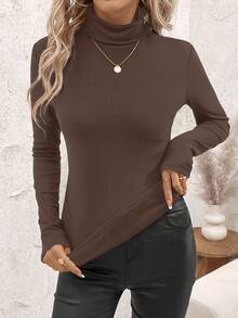 SHEIN Clasi Damska ciepła koszulka z aksamitu z marszczeniami i stójką, ściągaczem w pasie