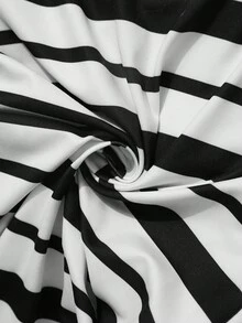 Juhart Plus Size Women's Knit Regular Spring/Summer Casual/Work Black & White Striped Contrast Color Short Sleeve Dress