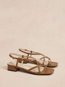 Rosivie 女士黑色方头绑带金属铆钉扣鞋，时尚学生通勤夏季万圣节派对高跟鞋