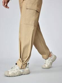 Jeans cargo de couleur unie décontractés pour femmes - Kaki - Voir 7