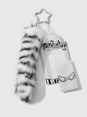 Grunge Punk 1 pieza Estilo Y2K Retro Minimalista de alta calidad Negro y Blanco Imitación de Piel Degrade de Cola, Titular de Tarjeta Brillante de PVC con Elementos Musicales, Alas con Lunares, Teclas de Piano, Colgante de Llavero con Estrellas para Mujer, Adecuado para Uso Diario y Regalos de Vacaciones