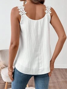 EMERY ROSE Women's New Ruffle Pleated A-Line Classic Versatile Camisole - White - View 2