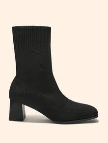 CUCCOO BASICS CUCCOO Fashion Versatile Simple Chunky Heel Ankle Boots - Black - View 3