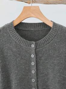 Rusticease Conjunto de 2 piezas de cárdigan con botones y falda casual, conjunto de 2 piezas de punto para otoño/invierno, conjunto de 2 piezas de falda y suéter para mujer, conjunto de punto gris para mujer - Gris - Ver 3