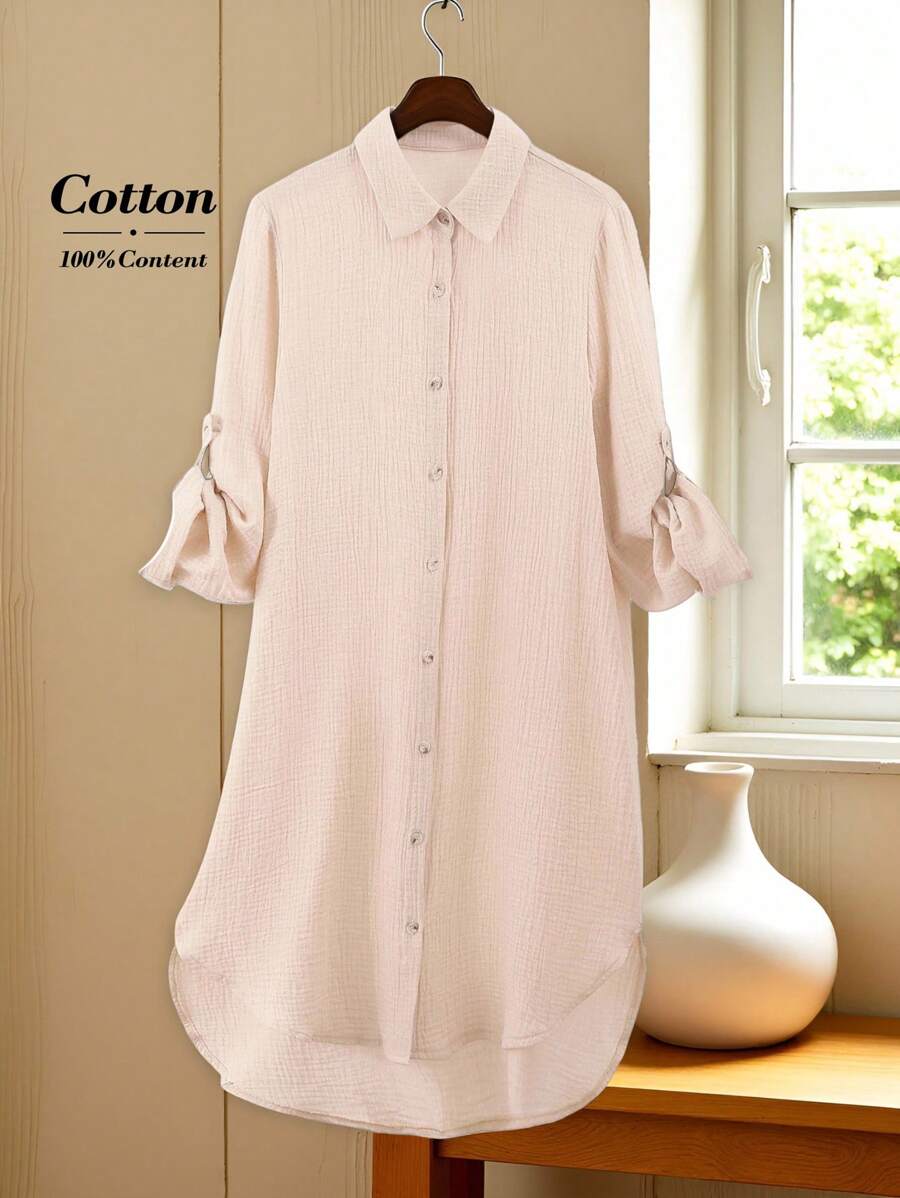 Rusticease Đầm công sở màu trơn cài nút phía trước cho nữ, trang phục công sở thường ngày, trang phục đi làm, trang phục giáo viên cho phụ nữ, trang phục kín đáo - Màu Khaki - Xem 1