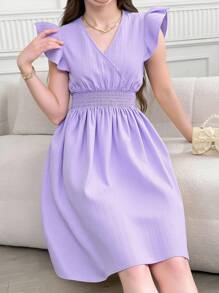 SHEIN Teenage Girl Waisted Slim Fit Elegant Flowy Long Dress Summer Holiday - Purple - View 9