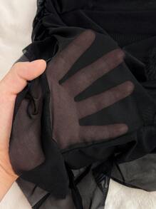 PetitDoll 2pcs Set Sheer Ruffle Asymmetrical Hem Mini Dress, Going Out Sheer Lingerie Set - Black - View 6