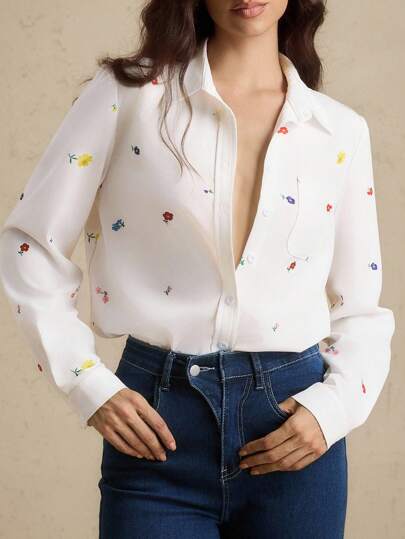 Briarwyn 四季女装 复古富贵风 女士休闲碎花长袖衬衫，适合通勤、度假、春秋季、返校季、办公室穿着、秋季女装、秋季上衣