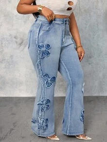 Slaydiva Jeans de pierna acampanada con botones de moda casual para mujer de talla grande