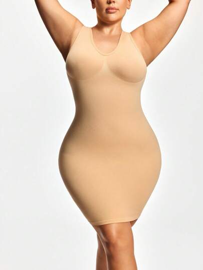 SHAPORA 大码女式V领无袖紧身连衣裙