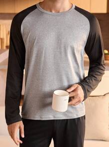 Manfinity Underwear&Sleepwear Basics 大码男士撞色拼布睡衣套装上衣男士家居服睡衣秋季