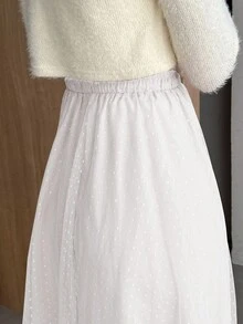 FRIFUL Women's Elastic Waist Polka Dot Mesh Skirt - White - View 4