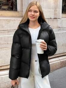 EURMUSE Veste matelassée brillante avec capuche, fermeture éclair frontale, design matelassé, poches latérales, chaude et légère, vêtement d'extérieur casual pour l'hiver, tissu imperméable