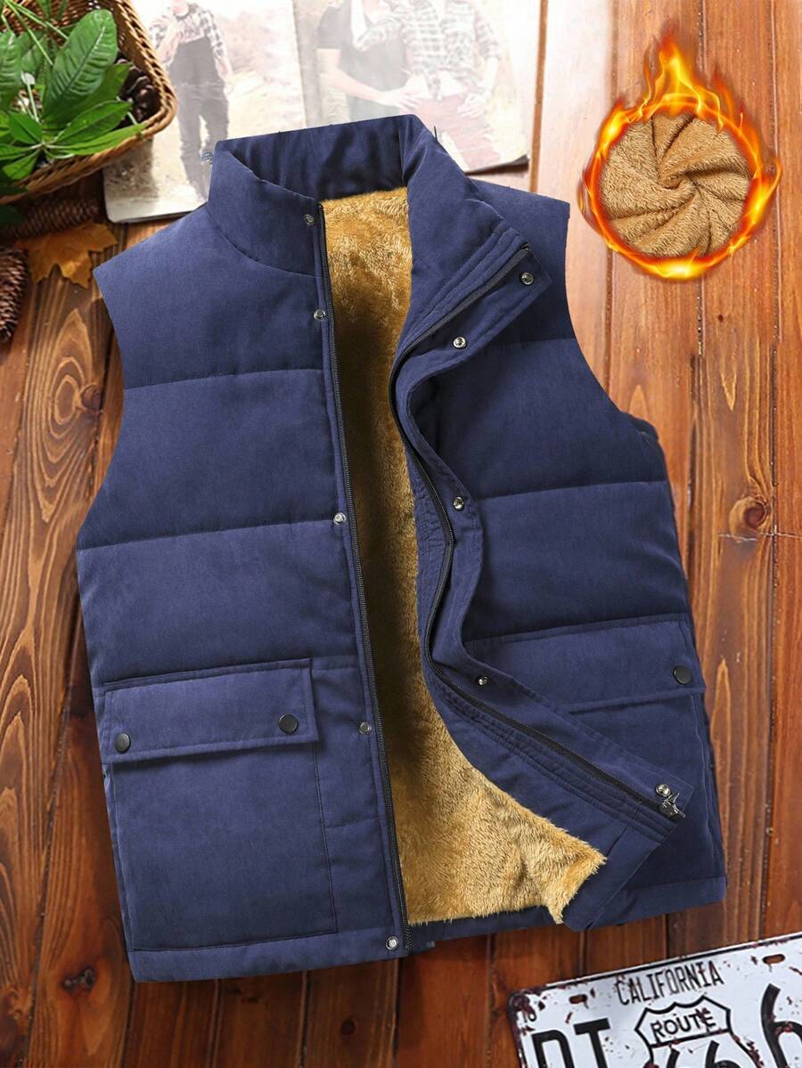Manfinity Homme Áo vest giữ nhiệt dày dặn cho nam mùa thu/đông - Màu xanh lam - Xem 1