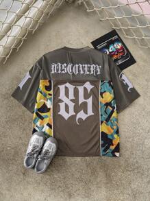 Discovery X SHEIN Men's Casual Star Print V-Neck Short Sleeve T-Shirt, Summer