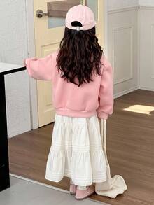 DAZY 女童圆领刺绣蝴蝶结英文卫衣，清新甜美韩版风格，长袖，秋冬款 - 藕粉色 - 查看 2