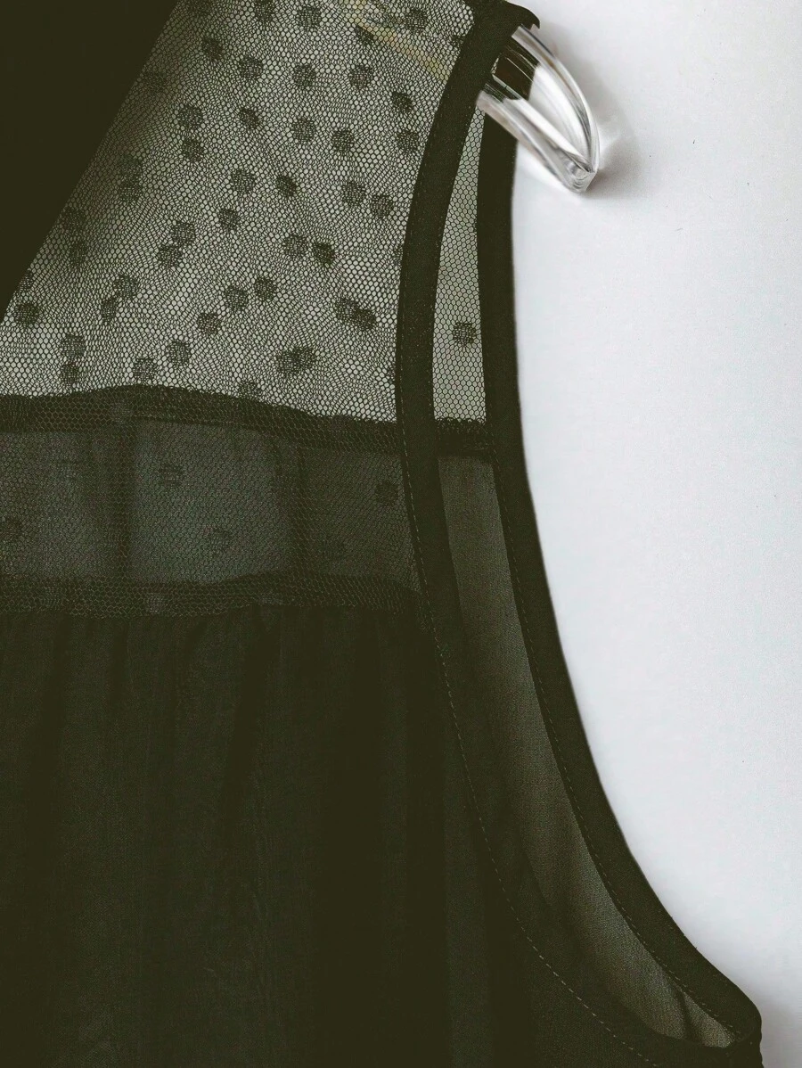 Rometta Áo cánh không tay màu đen thanh lịch, thoải mái, trang nhã, viền ren, thời trang, đa năng, chất liệu voan, thích hợp cho mùa xuân, hè, thu - màu đen - Xem 1